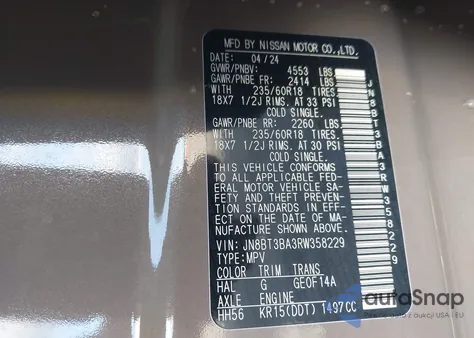 2024 Nissan Rogue Sv Fwd from USA, damaged, VIN JN8BT3BA3RW358229